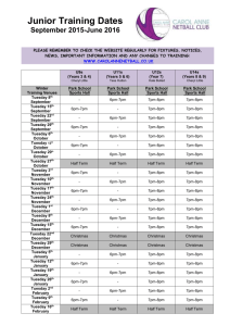 Junior Training Dates September 2015-June 2016