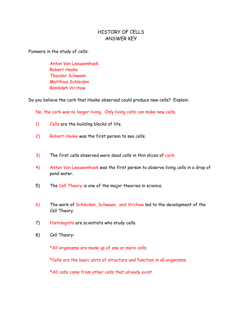 The History Of Cells Answer Key 