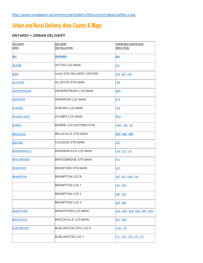 Brockville Postal Code Map Canada National Fsa Maps List