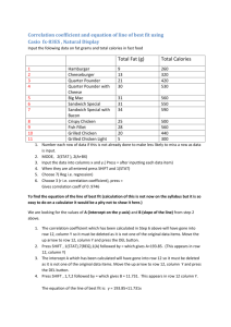 Student instruction sheet on finding correlation coefficient on a