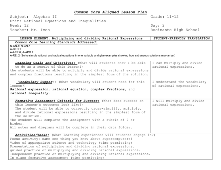 Common Core Aligned Lesson Plan