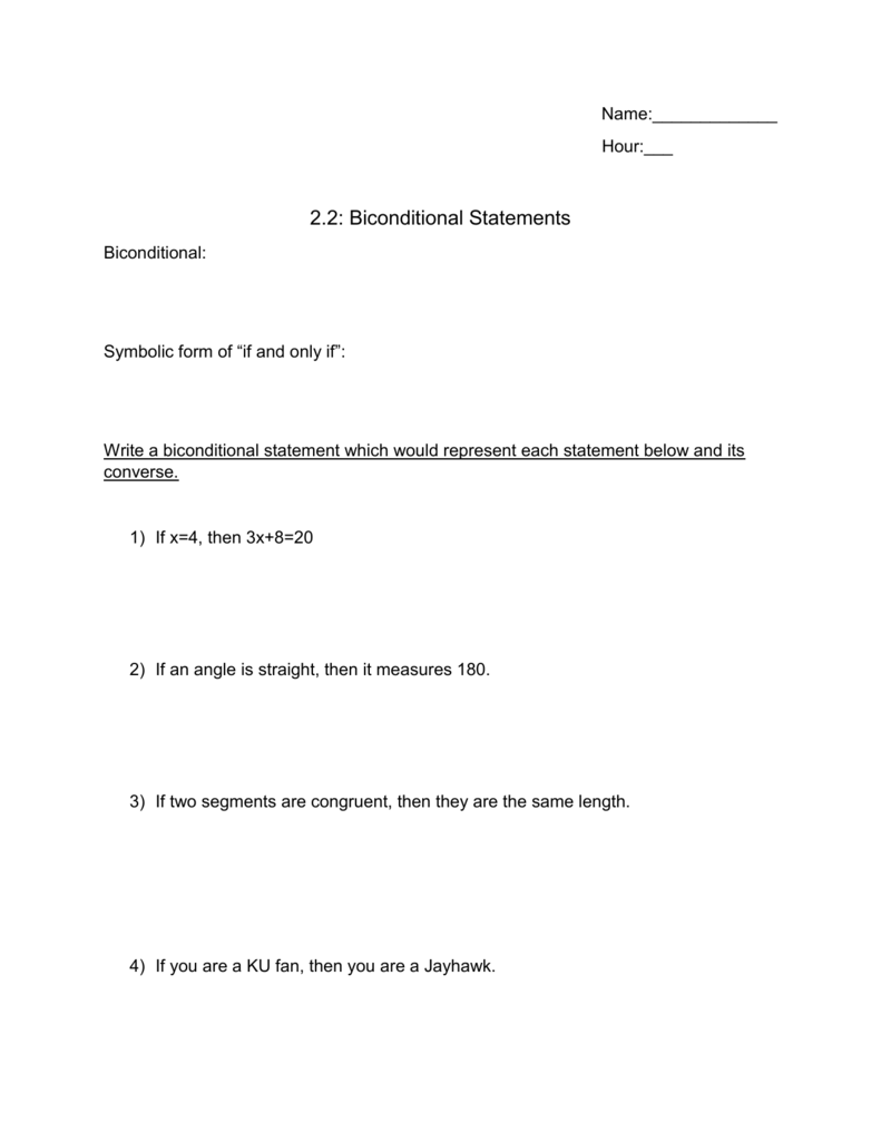 200.200 Biconditional worksheet Inside Conditional Statements Worksheet With Answers