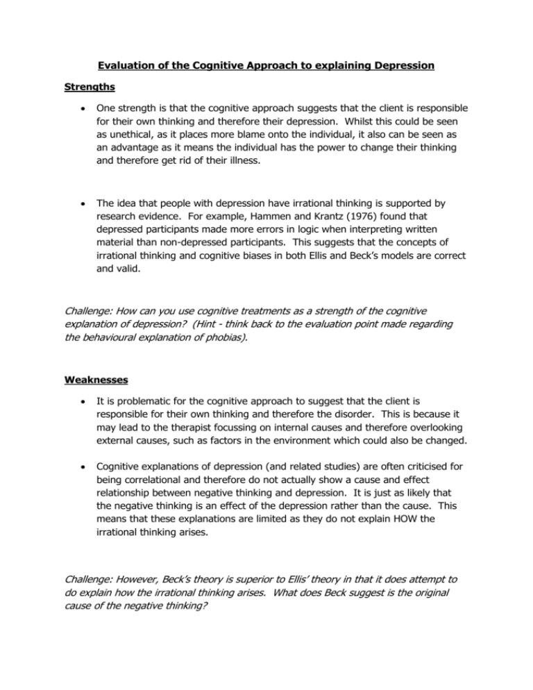 evaluation-of-the-cognitive-approach-to-explaining-depression