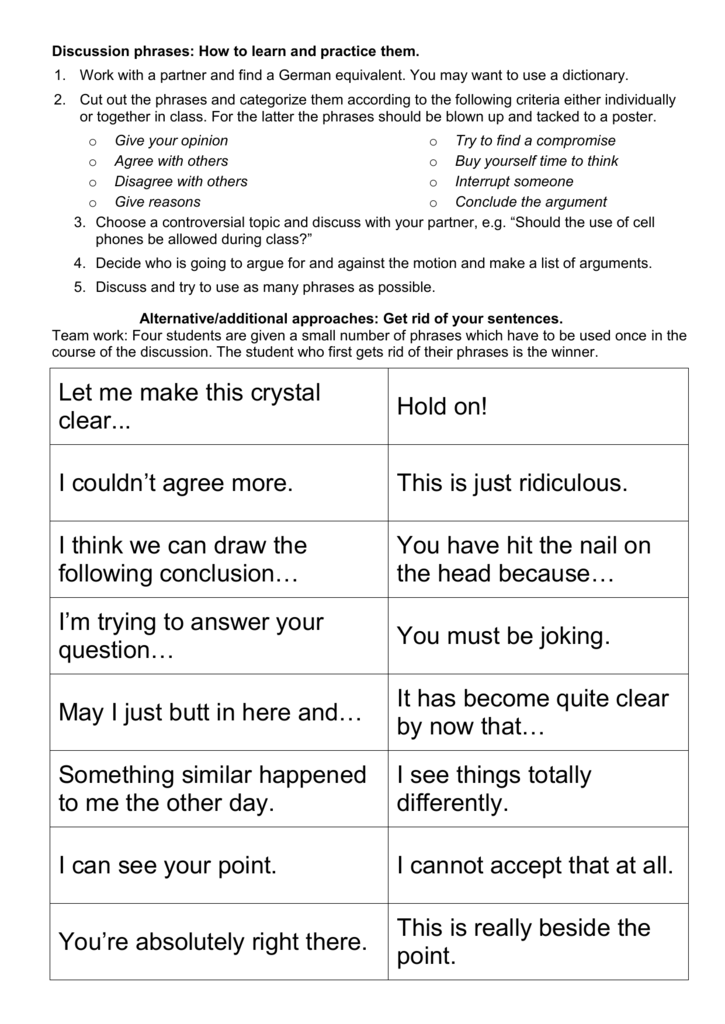 discussion essay phrases