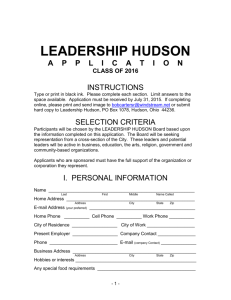 leadership hudson a p p l i c a t i o n class of 2016