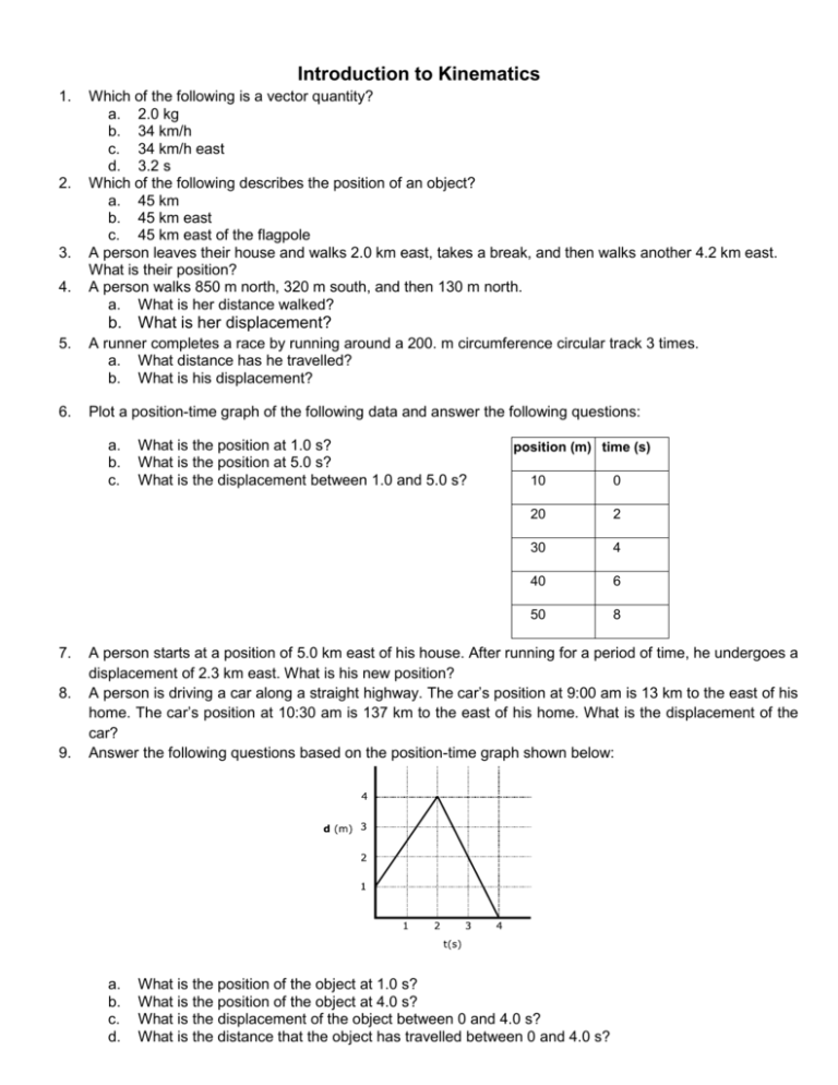 Kinematics Worksheet