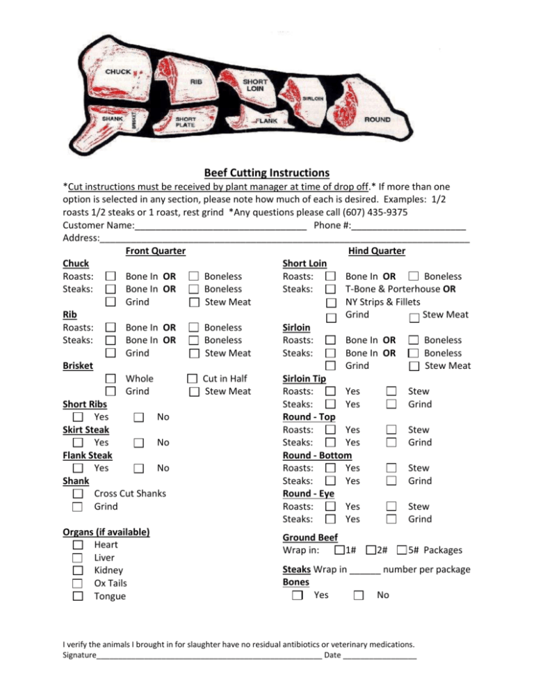 Beef Cutting Instructions