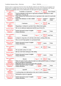 Vocabulary Summary Sheet TM1504