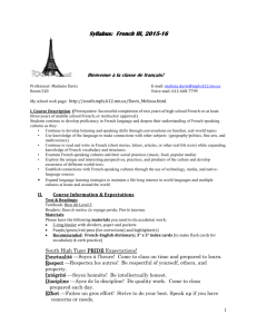 Syllabus: French III, 2015-16