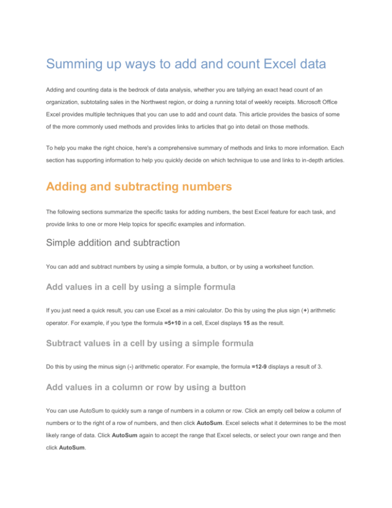 Summing up ways to sum up data in Excel