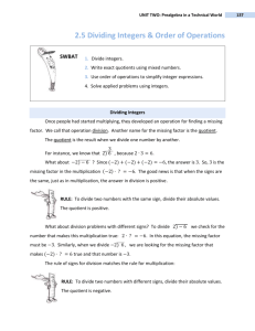 SECTION 2.5 Dividing Integers & Order of Operations