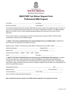GMAT/GRE Test Waiver Request Form Professional MBA Program