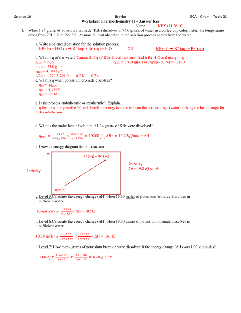 Worksheet Thermochemistry Ii Answers