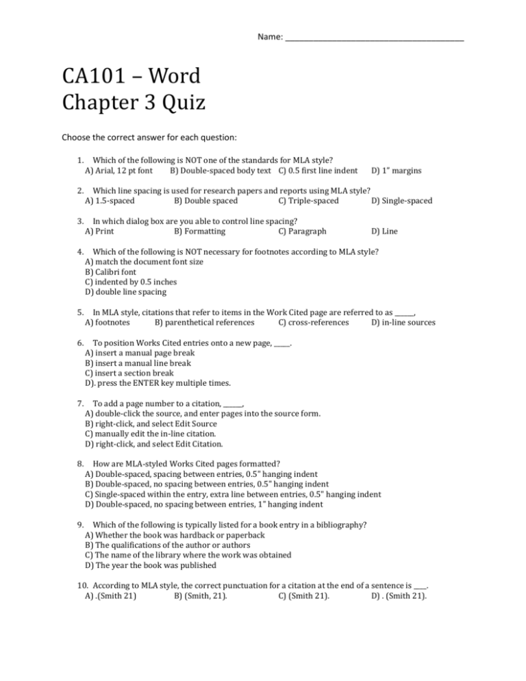 Chapter 3a Quiz Jill Kennel Training