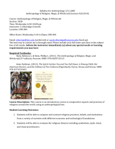 Syllabus for Anthropology 121 LAMC Anthropology of Religion