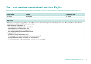 Year 1 unit overview * Australian Curriculum: English