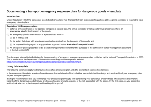 Documenting a transport emergency response plan for dangerous