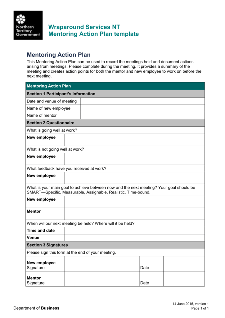 Mentoring Action Plan Template Word