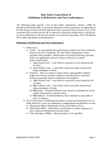 Dam Safety Expectations & Definitions of Deficiencies and Non