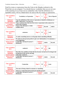 Vocabulary Summary Sheet Wk 2 BM1505