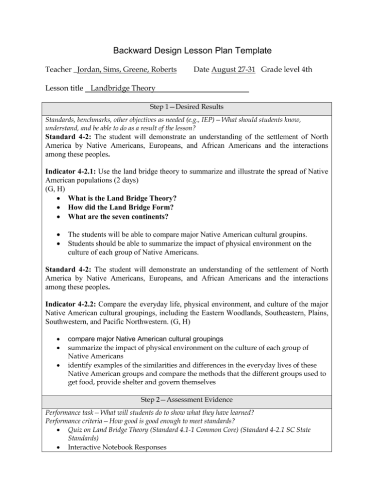 Backward Design Lesson Template Backwards By Design Template Lesson 