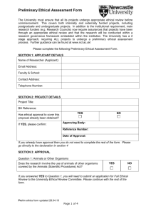 Preliminary Ethical Assessment Form