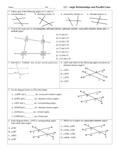 2.2 – Angle Relationships and Parallel Lines