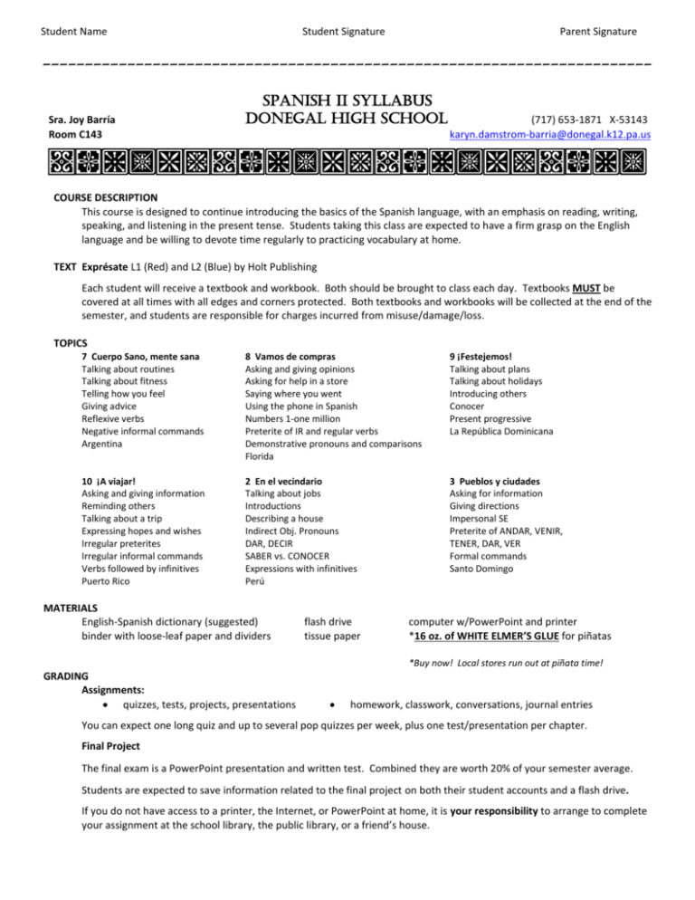 SPANISH II Syllabus