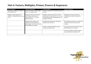 Unit 4 Factors, Multiples, Primes, Powers and Sequences