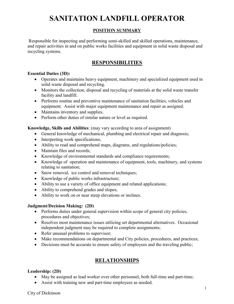 Incinerator operator job description