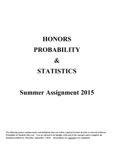 Honors Probability and Statistics Summer Assignment 2015