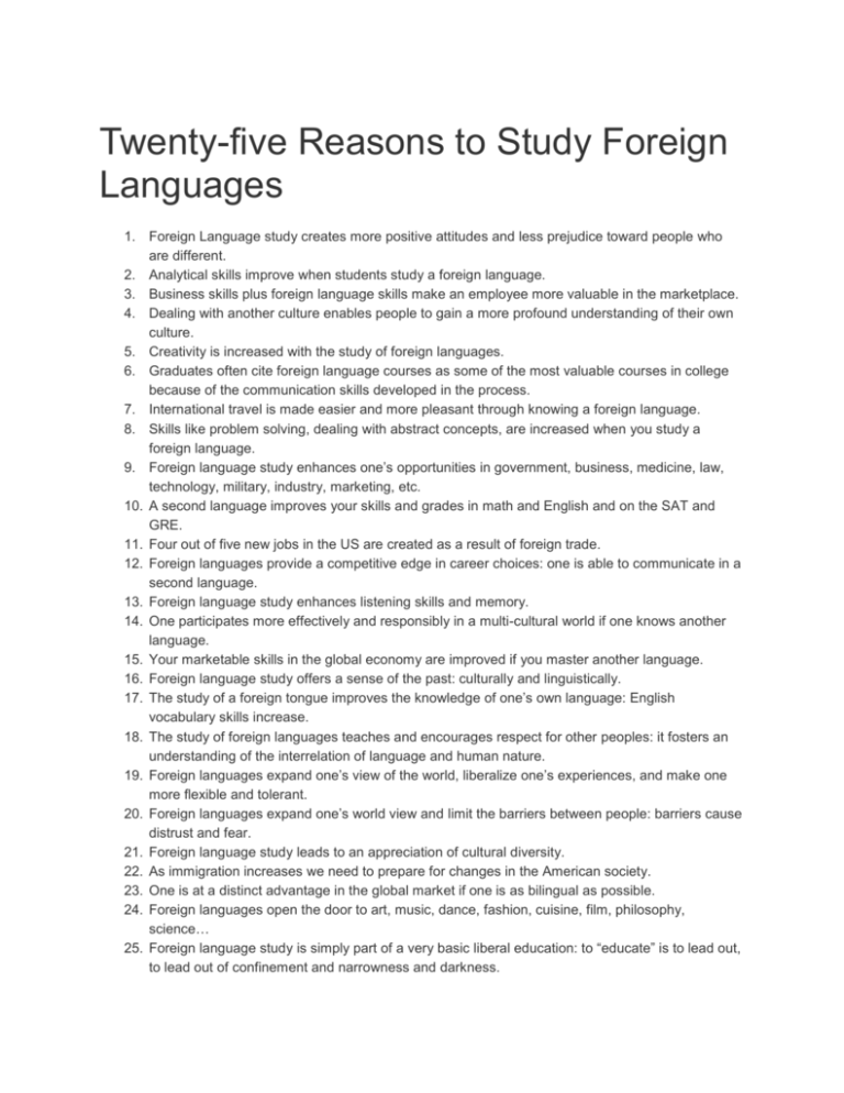 reasons to learn foreign language essay