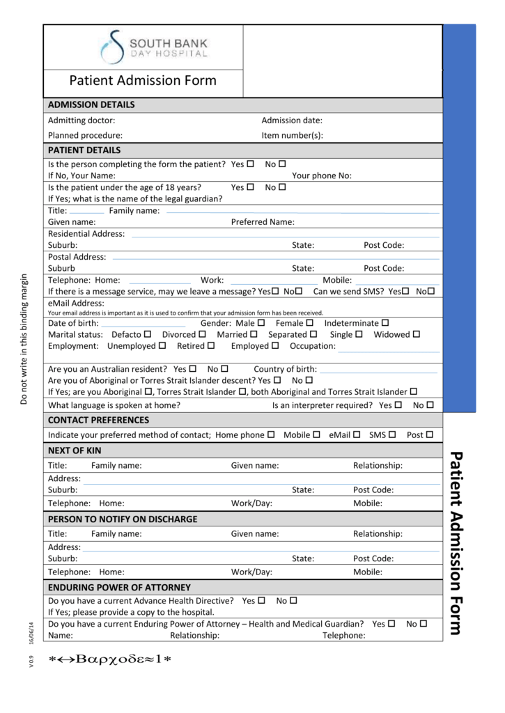 Hospital Admission Form Template