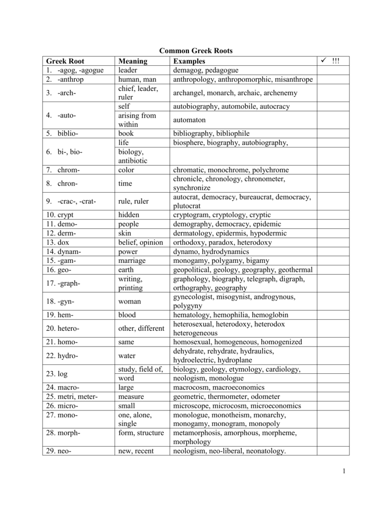 Common Greek Roots