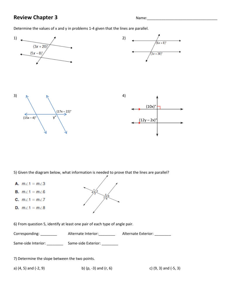 Review Chapter 3 Parallel Lines And Transversals Slope Writing
