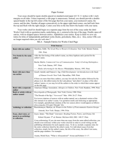 MLA Quick Look Sheet for Works Cited Page