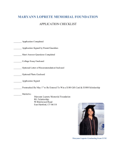 the Maryann Loprete Memorial Scholarship application