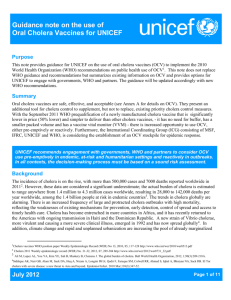 Guidance note on the use of Oral Cholera Vaccines for UNICEF