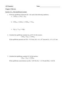 AP Chemistry Name Chapter 15 Review Section 15.2 – The