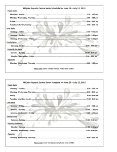 RECplex Aquatic Centre Swim Schedule for June 29 – July 12, 2015