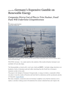 2014 08 27 Germany`s Expensive Gamble on Renewable Energy