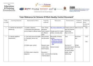 Tutor Reference for Scheme of Work Document