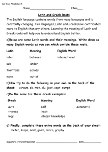 Homework Sheet 6 - Latin and Greek Roots