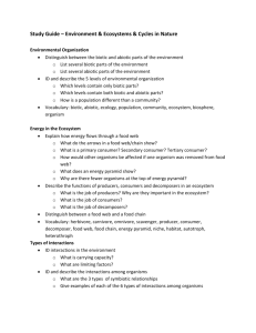 Study Guide – Environment & Ecosystems & Cycles in Nature