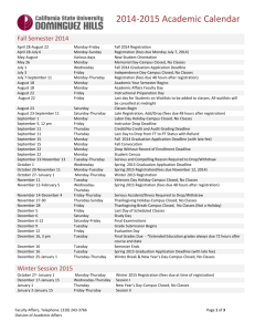 2014-2015 Academic Calendar Fall Semester 2014 April 28