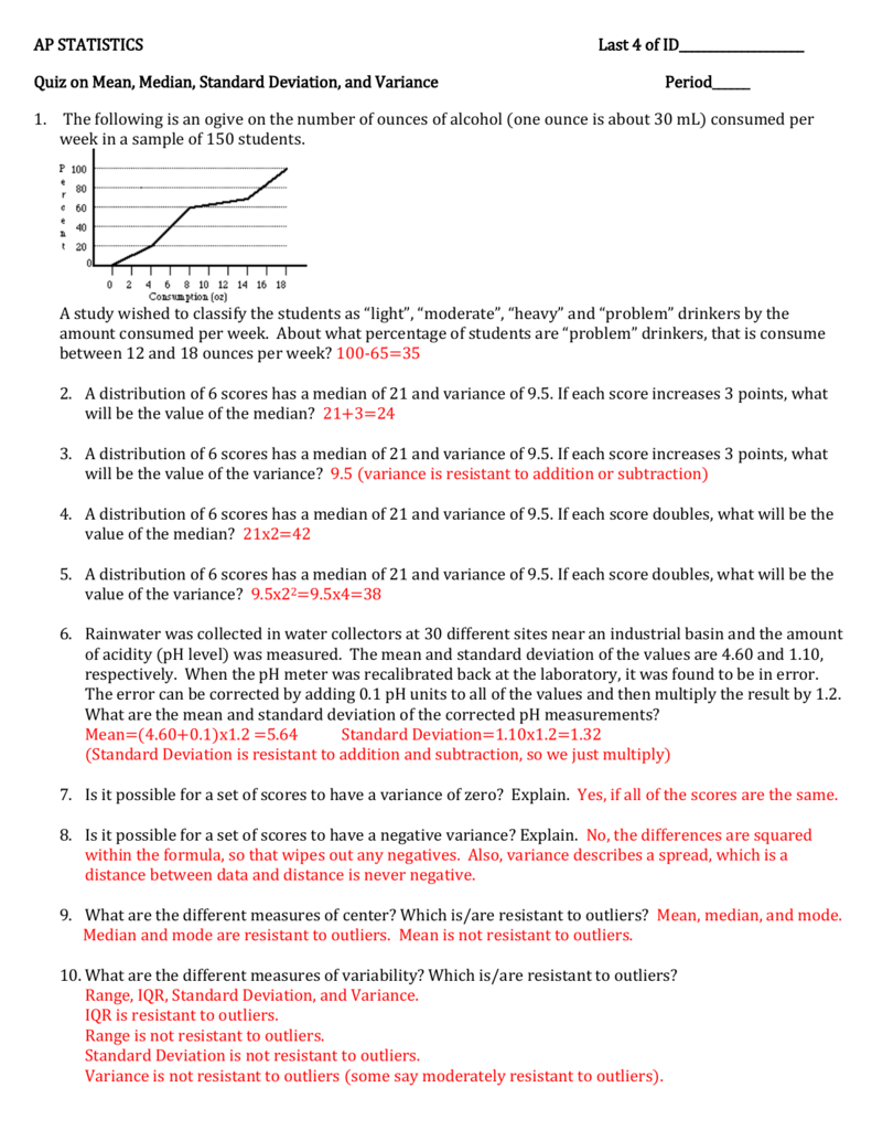 Mean Median Standard Deviation And Variance