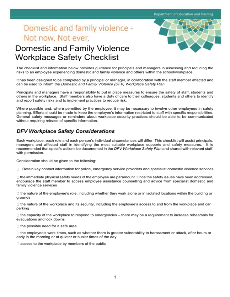 Domestic And Family Violence Workplace Safety Checklist