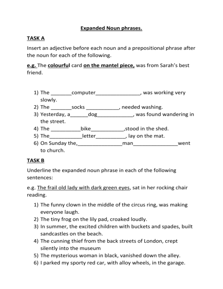 Expanded Noun Phrases Worksheet Year 4