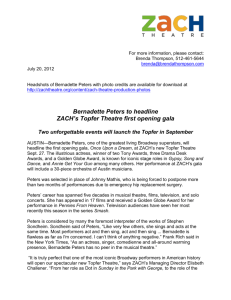 Bernadette Peters to headline ZACH`s Topfer