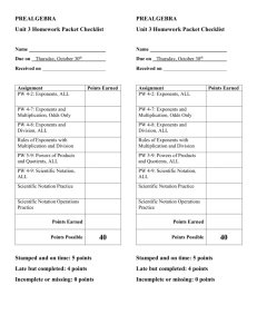 0 points PREALGEBRA Unit 3 Homework Packet Checklist